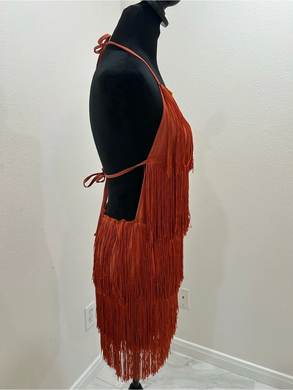 Source Unknown | Dresses | Flapper Rust Color Fringe Halter Top Mini ...